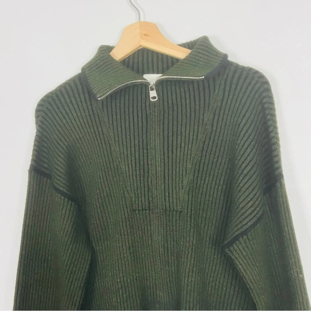 Varley Olive Green Carmen Ribbed Knit Jacket sweater size Xsmall